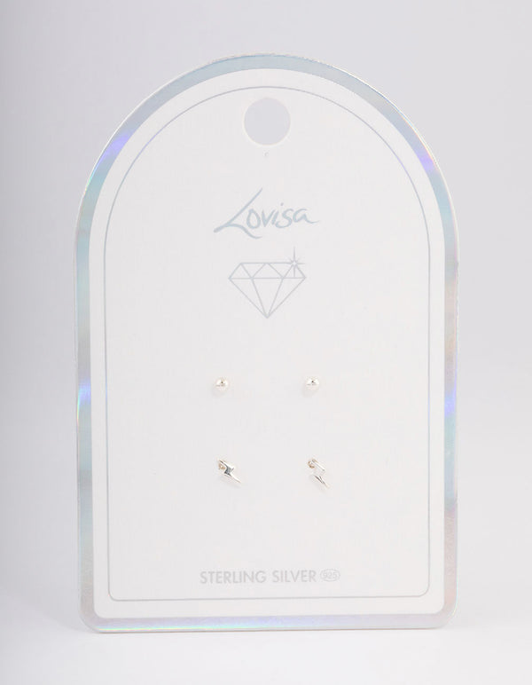 Sterling Silver Lightning Bolt Stud Earring Pack