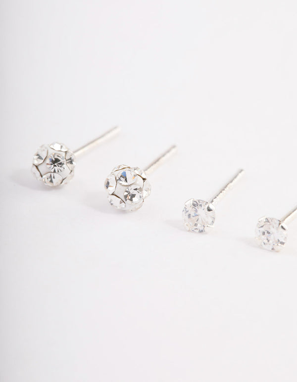 Sterling Silver Diamante & Ball Stud Earring Pack