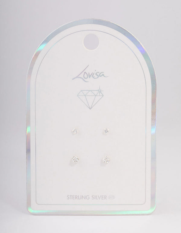 Sterling Silver Diamante & Ball Stud Earring Pack