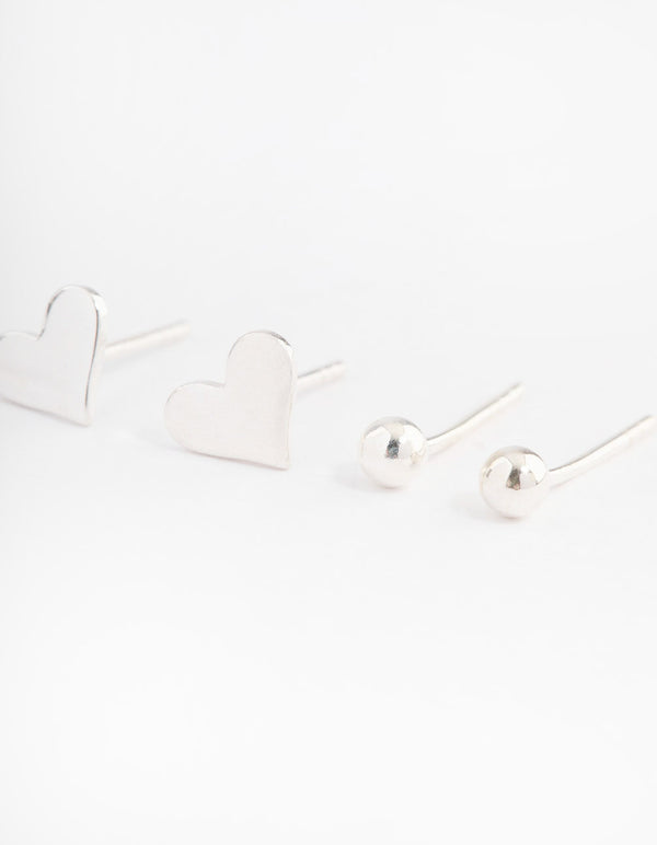 Sterling Silver Puffy Heart & Stud Earring Pack