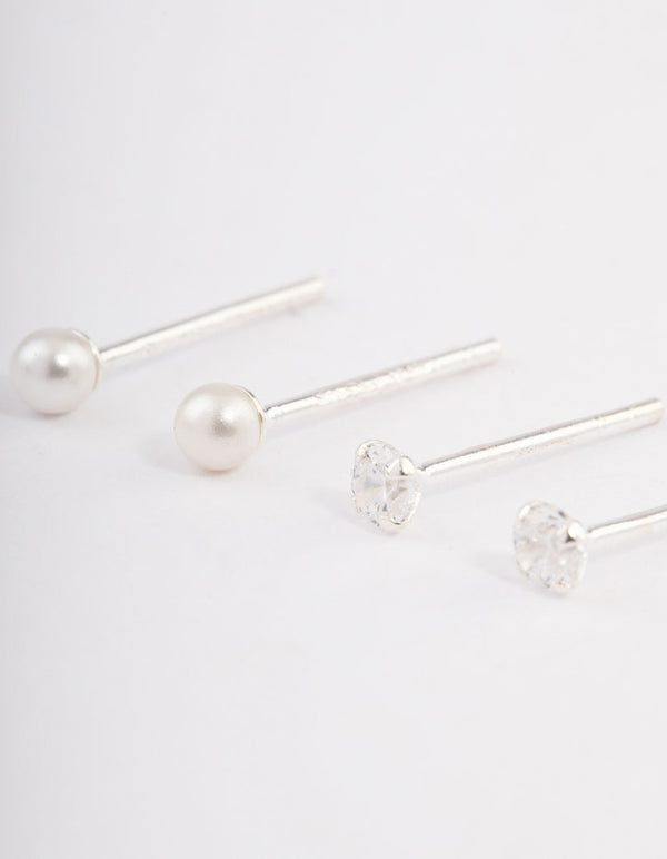 Sterling Silver Pearl & Diamante Stud Earring Pack