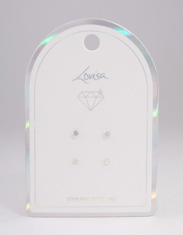 Sterling Silver Diamante & Star Stud Earring Pack