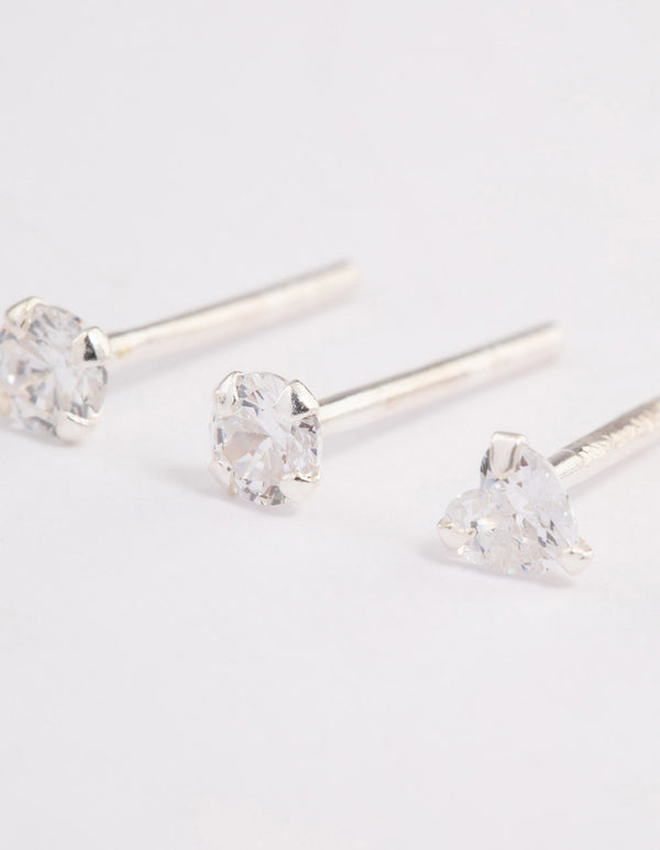 Sterling Silver Diamante & Triangle Stud Earring Pack