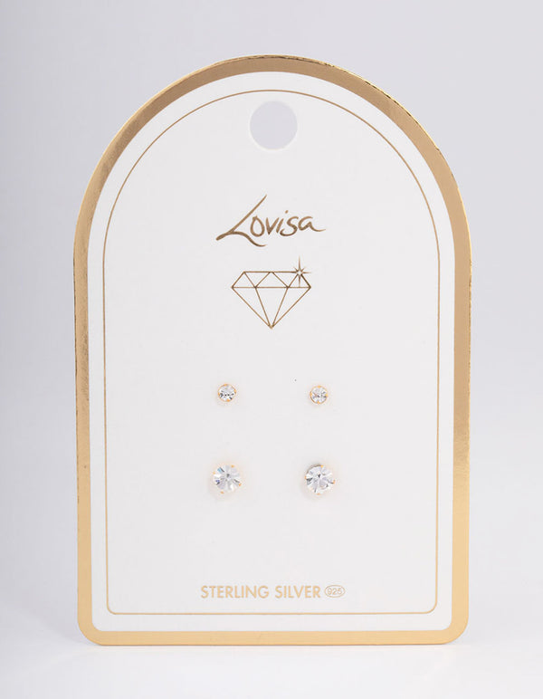 Gold Plated Sterling Silver Diamante Stud Earring Pack