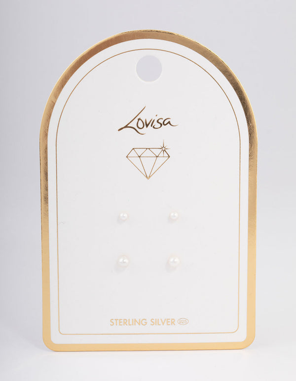 Gold Plated Sterling Silver Pearl Stud Earring Pack