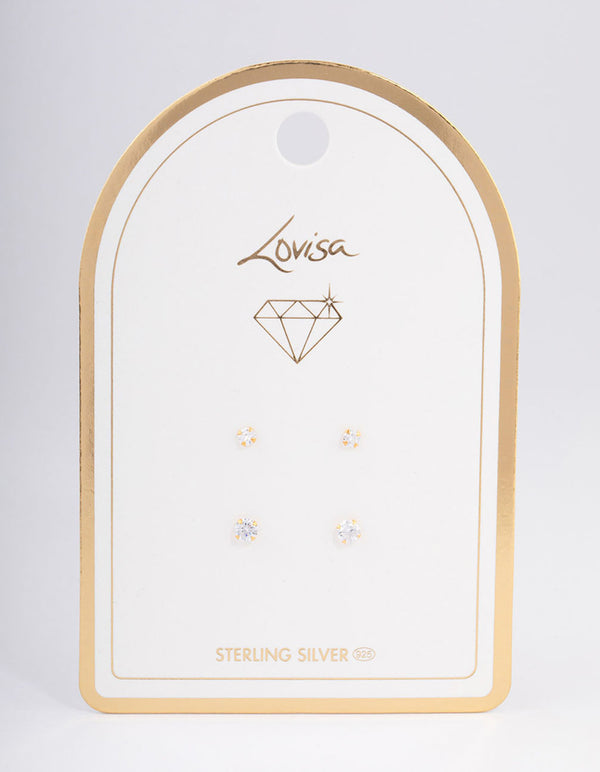 Gold Plated Sterling Silver Double Diamante Stud Earring Pack