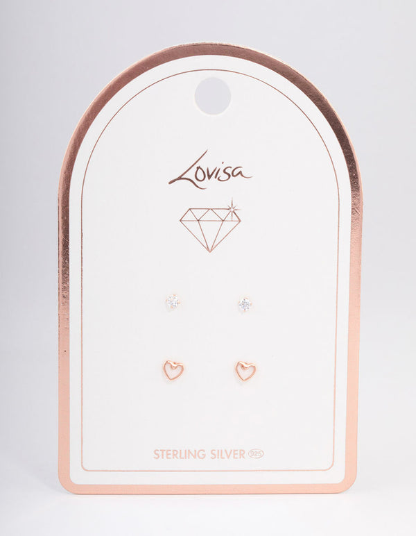 Rose Gold Plated Sterling Silver Heart Cut Out Stud Earring Pack