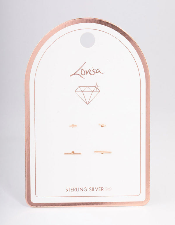 Rose Gold Plated Sterling Silver Bar Earring Pack