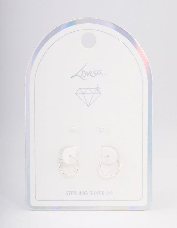 Sterling Silver Stud & Hoop Earring Pack 2mm