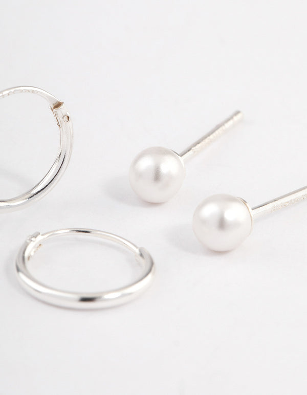 Sterling Silver Pearl Stud & Hoop Earring Pack