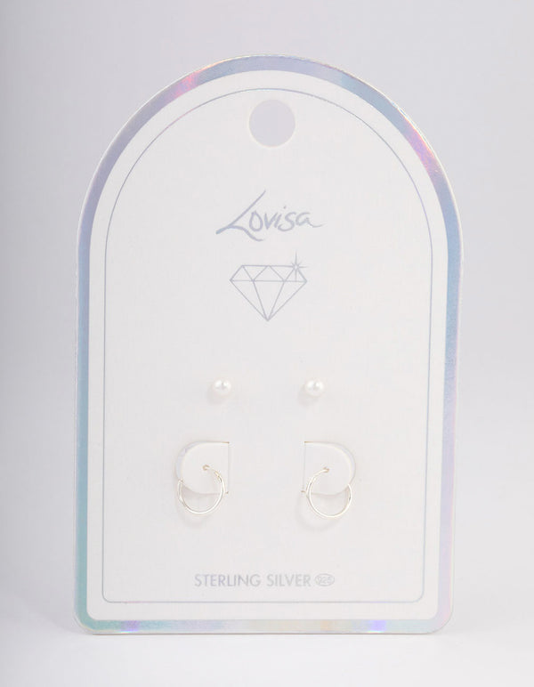 Sterling Silver Pearl Stud & Hoop Earring Pack