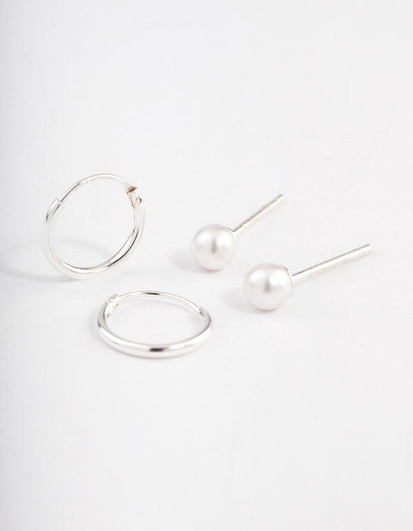 Sterling Silver Pearl Stud & Hoop Earring Pack