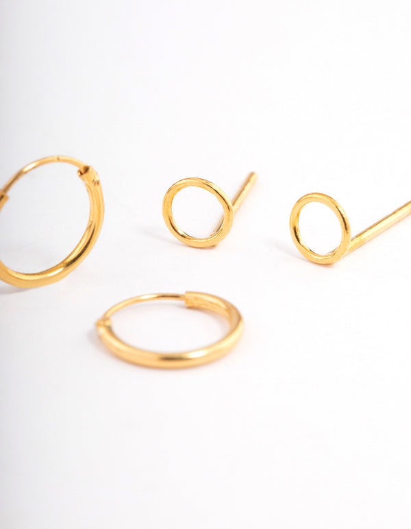 Gold Plated Sterling Silver Circle Stud & Hoop Earring Pack