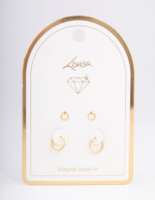 Gold Plated Sterling Silver Circle Stud & Hoop Earring Pack