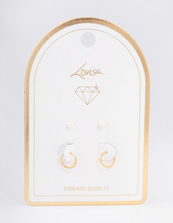Gold Plated Sterling Silver Pearl Stud & Hoop Earring Pack