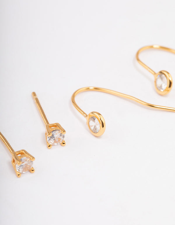 Gold Plated Sterling Silver Diamante Stud & Drop Earring Pack