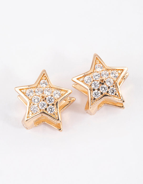 Gold Mini Diamante Star Stud Earrings
