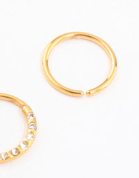 Gold Plated Titanium Cubic Zirconia Textured Nose Ring Pack - link has visual effect only