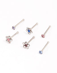 Surgical Steel Cubic Zirconia Triangle Floral Nose Ring 6-Pack - link has visual effect only