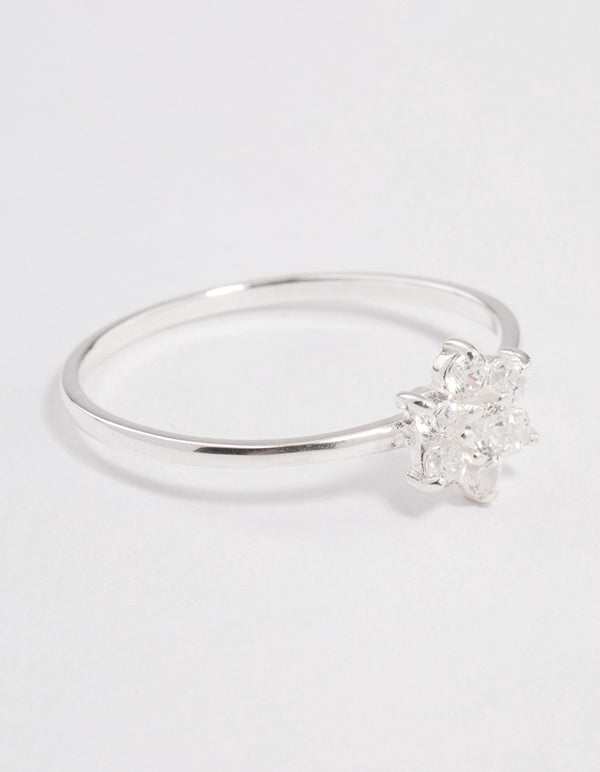 Sterling Silver Cubic Zirconia Daisy Flower Ring