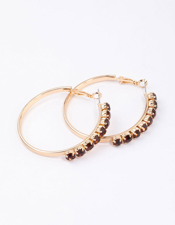 Gold Round Diamante Medium Hoop Earrings