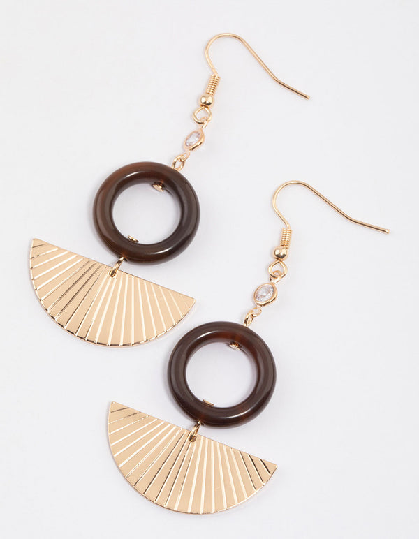 Gold Acrylic Circle & Fan Drop Earrings
