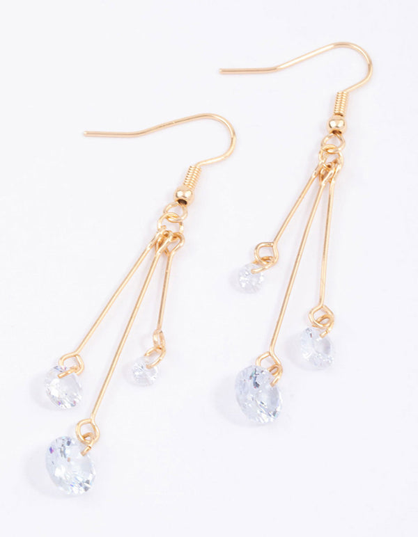 Gold Triple Stack Diamante Drop Earrings