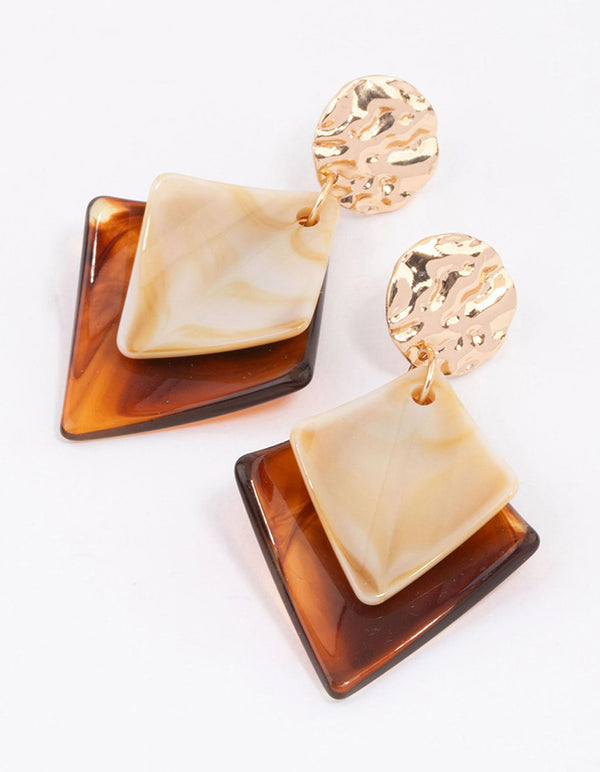 Gold Acrylic Curved Disc Drop Earrings