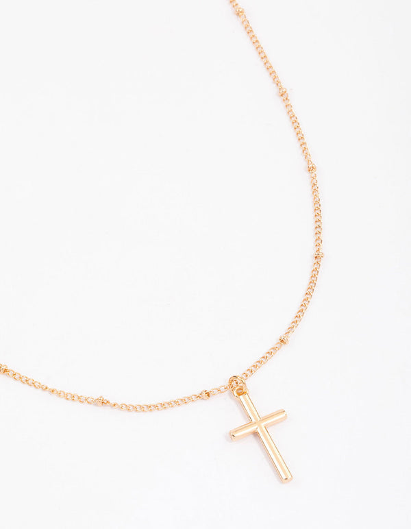 Gold Classic Cross Ball Chain Necklace