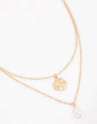 Gold Disc & Pearl Layered Necklace - link has visual effect only