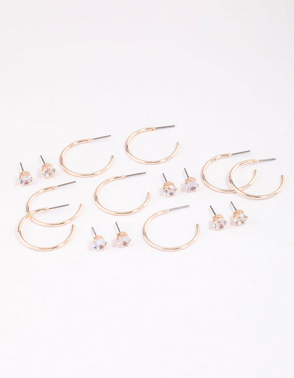 Rose Gold Classic Diamante & Hoop Earrings 8-Pack