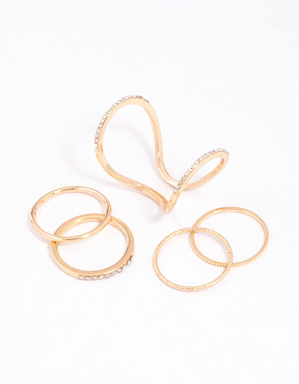 Gold Fine Diamante Double Ring Pack