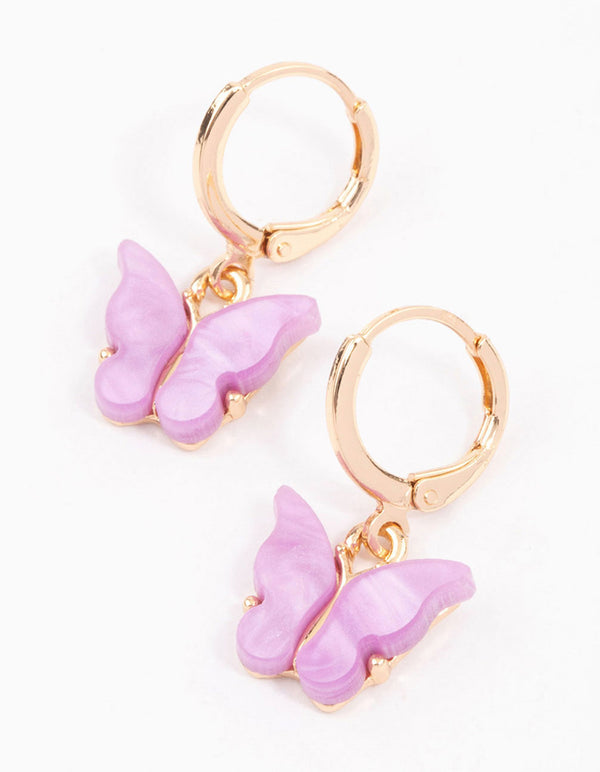 Purple Acrylic Butterfly Huggie Earrings
