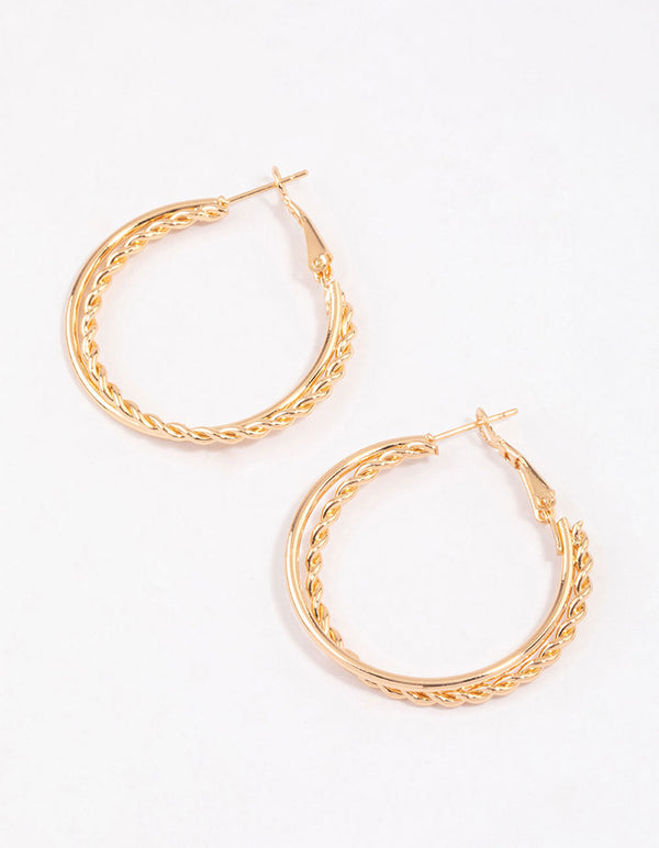 Gold Plain & Twisted Imitation Hoop Earrings
