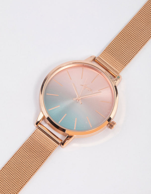 Rose Gold Coloured Ombre Mesh Watch