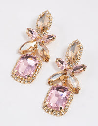 Gold Mixed Oval Stone Square Drop Earrings - link has visual effect only