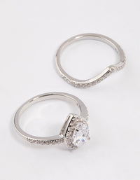 Rhodium Crowned Pear Crystal Ring - link has visual effect only