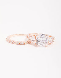 Rose Gold Triple Stone Ring Set - link has visual effect only