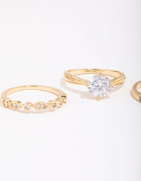 Gold Plated Cubic Zirconia Round Stone Ring Pack - link has visual effect only