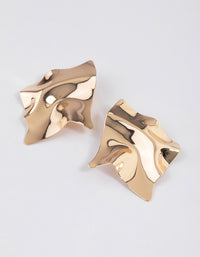 Gold Textured Disc Statement Stud Earrings - link has visual effect only