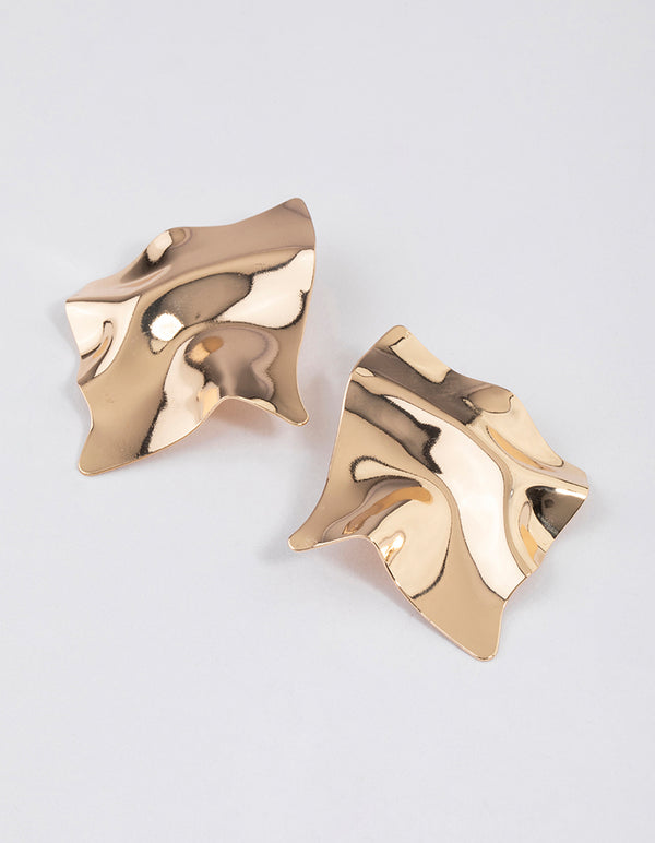 Gold Textured Disc Statement Stud Earrings
