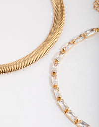 Gold Plated Cubic Zirconia Snake Chain & Baguette Tennis Bracelet Pack - link has visual effect only