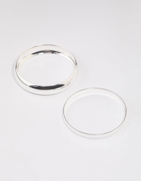Silver Smooth Thick Bangle Pack