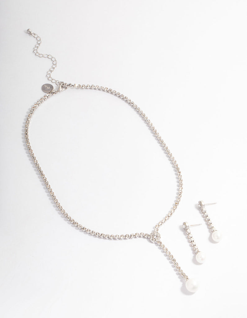 Rhodium Round Cupchain Pearl Earring & Necklace Jewellery Set - Lovisa