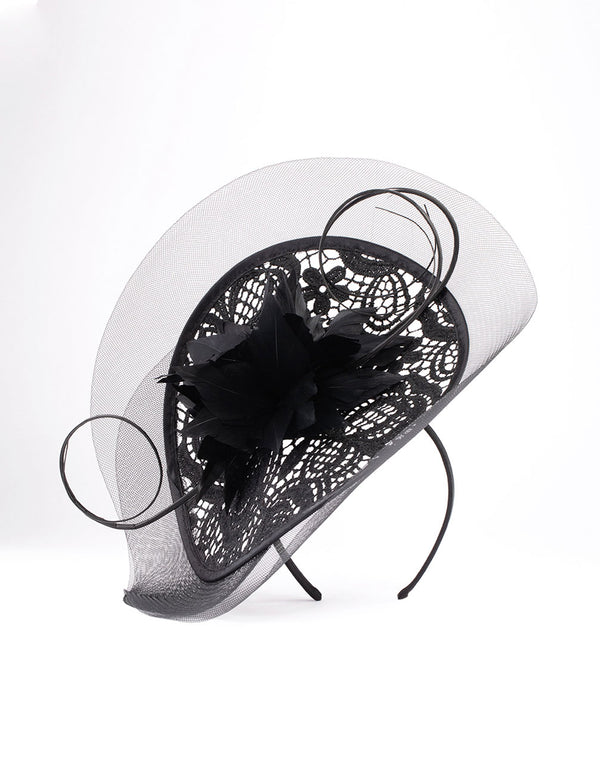 Black Lace Sinamay Quill Fascinator