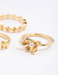 Gold Plated Butterfly & Flower Ring Pack - link has visual effect only