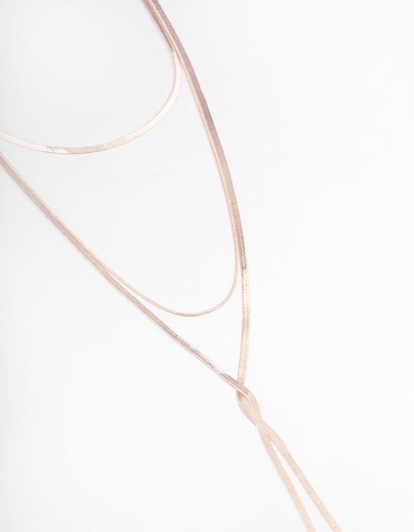 Rose Gold Flat Snake Chain Y-Shape Necklace