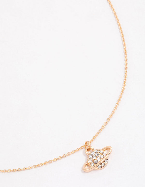 Gold Dainty Planet Pendant Necklace