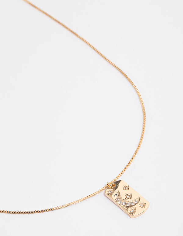 Gold Celestial Tag Pendant Necklace