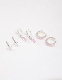 Silver Plated Barbie Baguette Huggie Earrings 6-Pack - link has visual effect only
